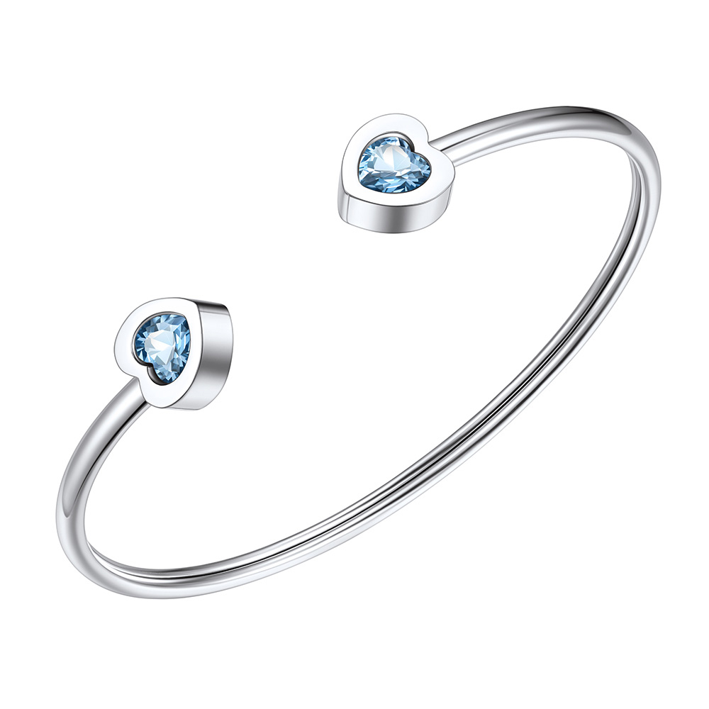 Birthstone Heart Cuff Bracelet for Women