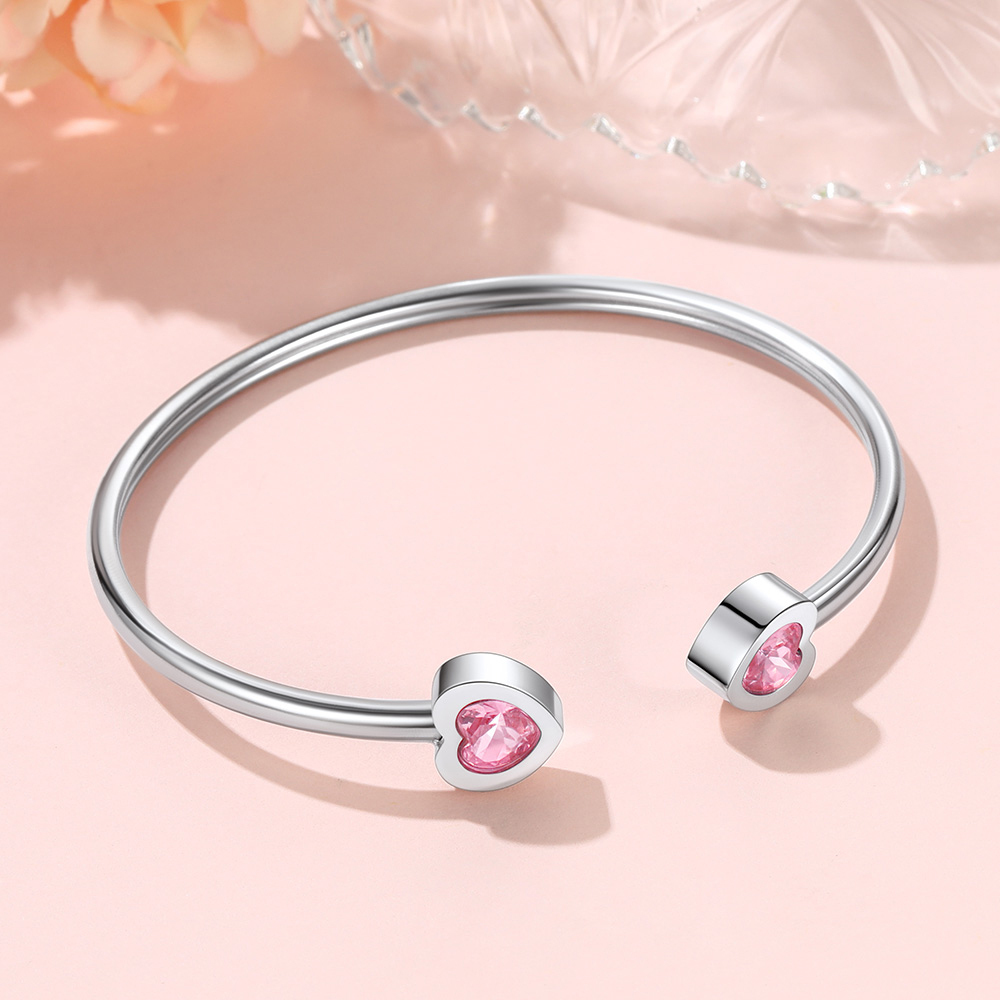 Birthstone Heart Cuff Bracelet for Women