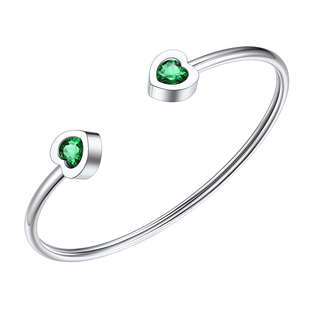 Birthstone Heart Cuff Bracelet for Women