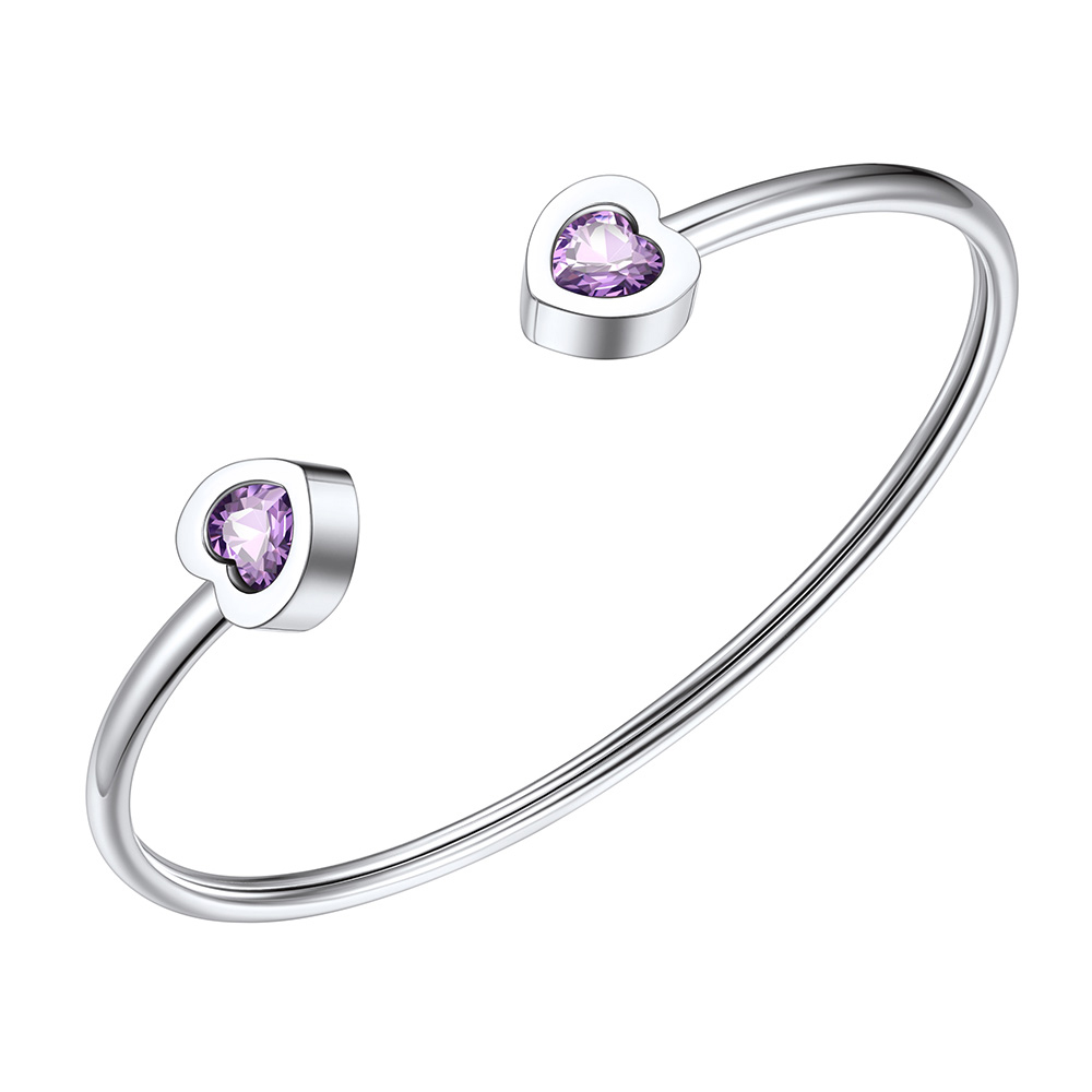 Birthstone Heart Cuff Bracelet for Women