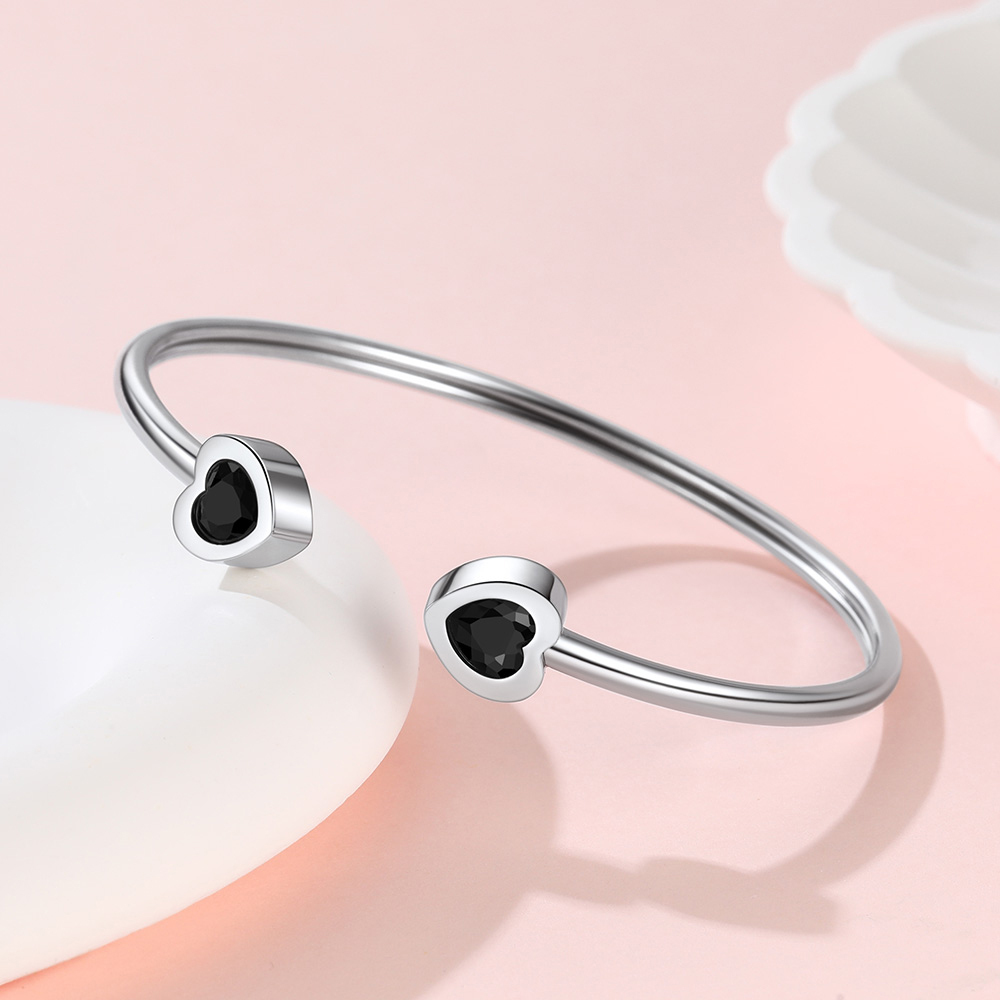 Birthstone Heart Cuff Bracelet for Women