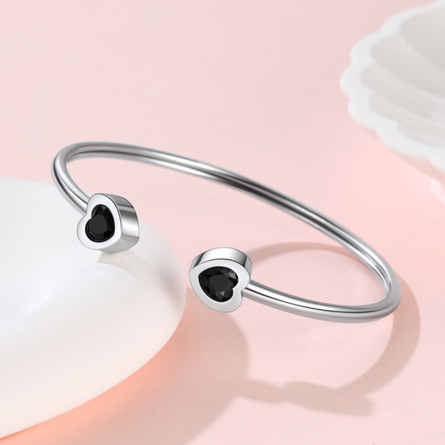 Birthstone Heart Cuff Bracelet for Women
