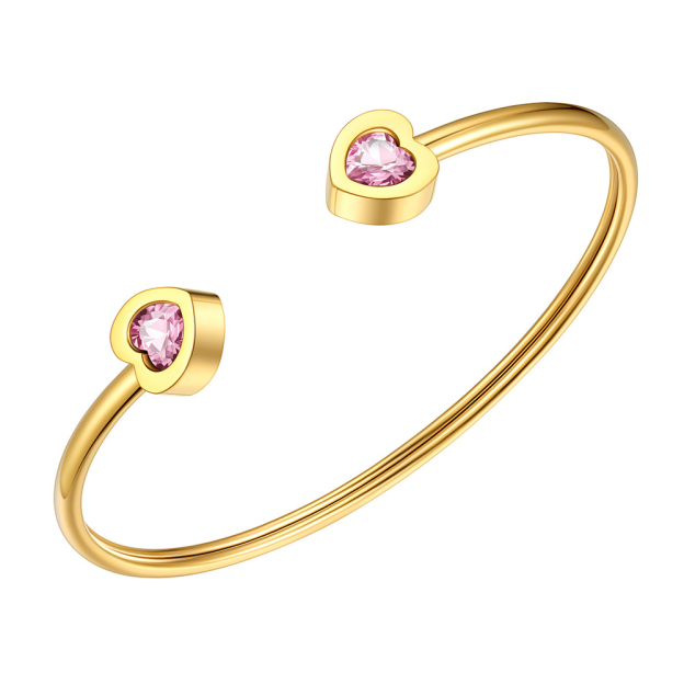 Birthstone Heart Cuff Bracelet for Women