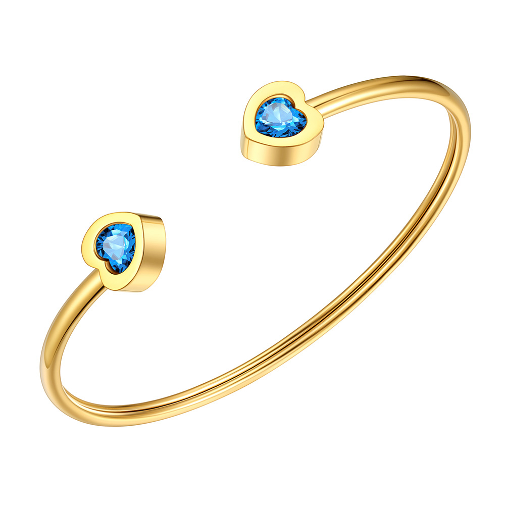 Birthstone Heart Cuff Bracelet for Women