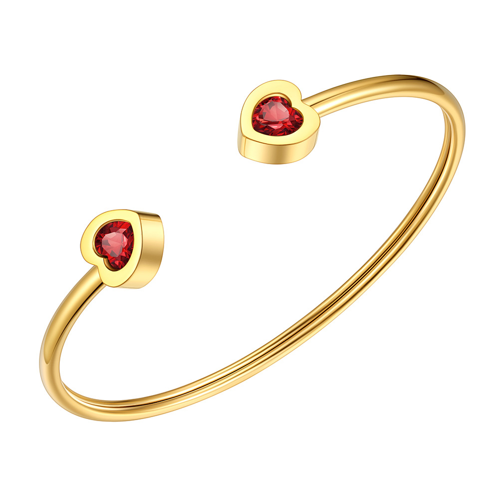 Birthstone Heart Cuff Bracelet for Women