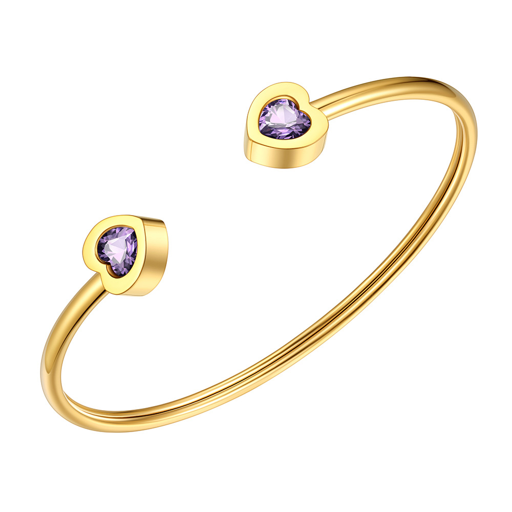 Birthstone Heart Cuff Bracelet for Women