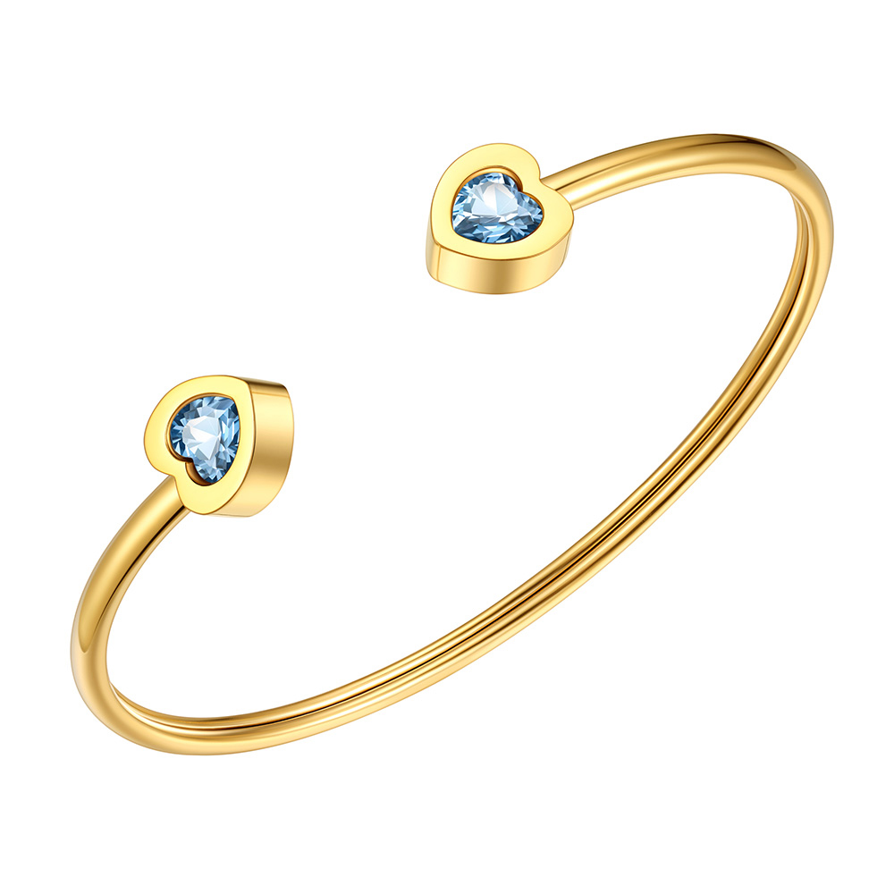 Birthstone Heart Cuff Bracelet for Women
