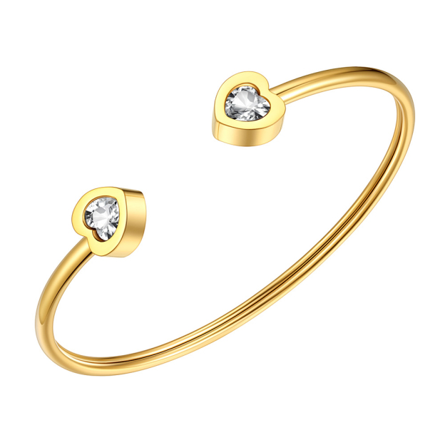 Birthstone Heart Cuff Bracelet for Women