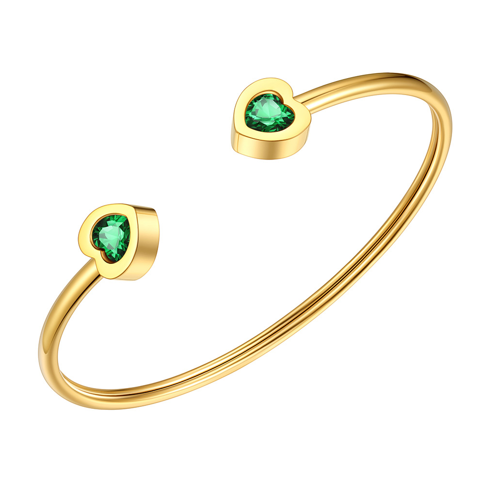 Birthstone Heart Cuff Bracelet for Women