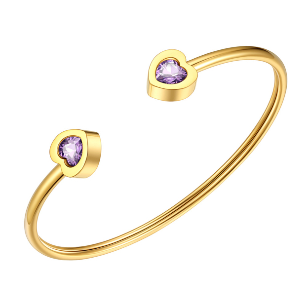 Birthstone Heart Cuff Bracelet for Women