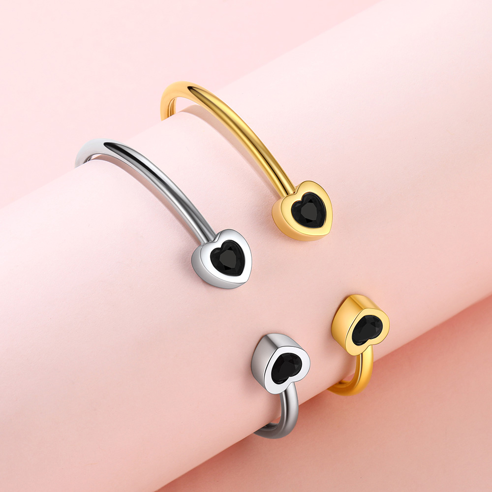 Birthstone Heart Cuff Bracelet for Women