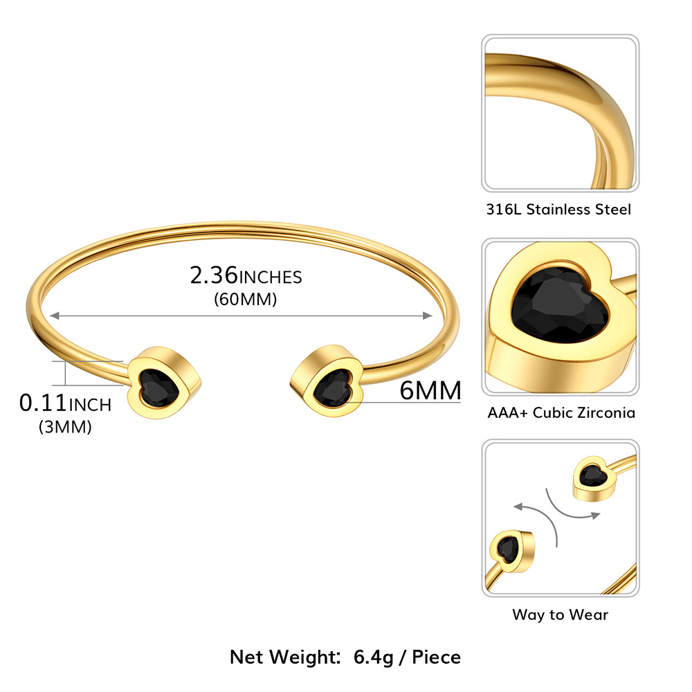 Birthstone Heart Cuff Bracelet for Women