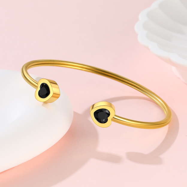 Birthstone Heart Cuff Bracelet for Women