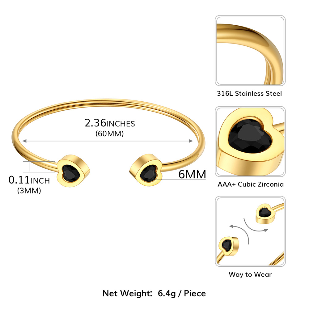 Birthstone Heart Cuff Bracelet for Women