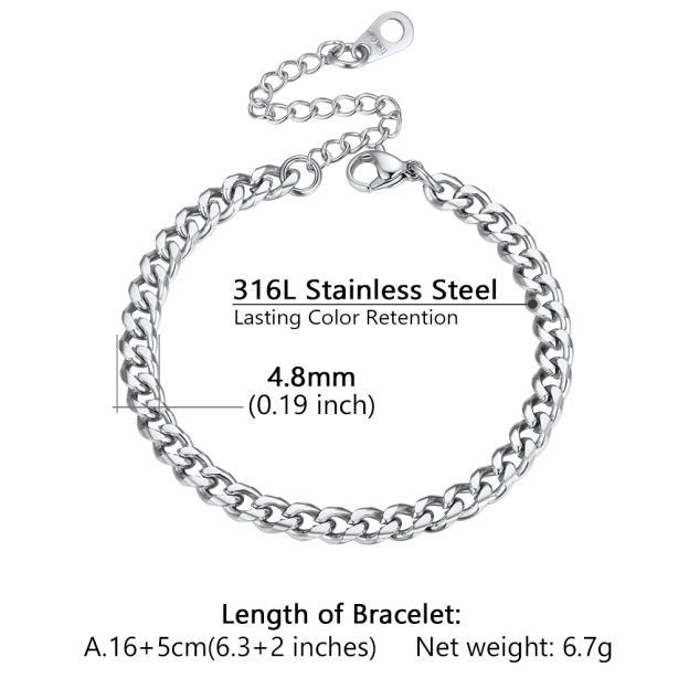 4.8mm cuban bracelet size reference