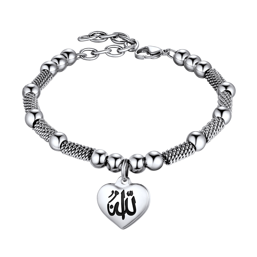 Allah heart charm beads bracelet