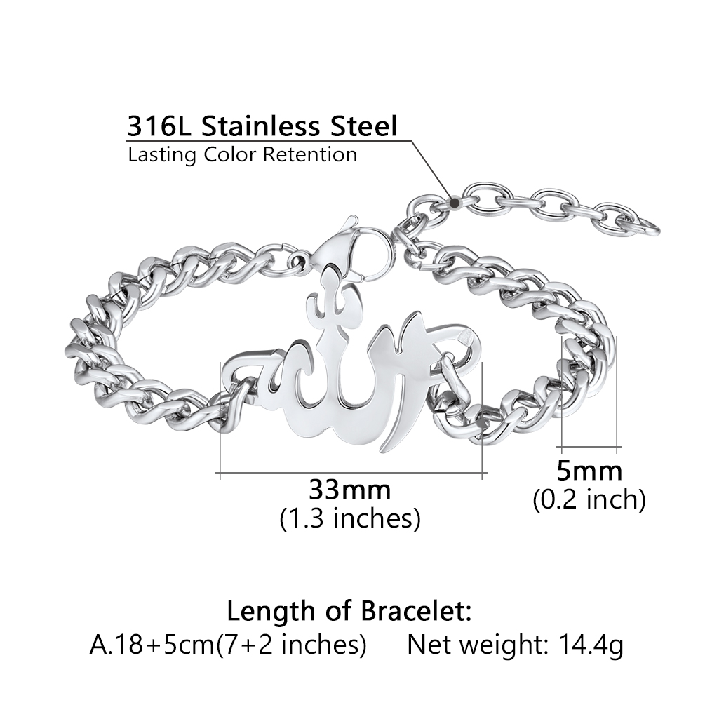 Allah stainless steel chain bracelet size details