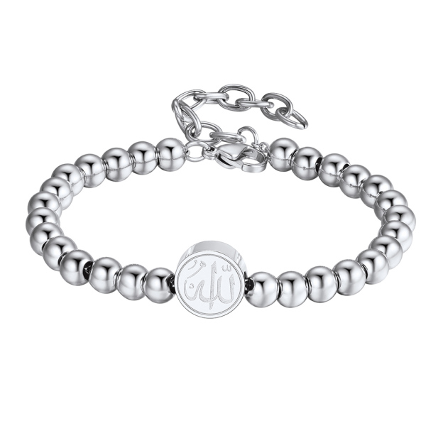 beads bracelet with engraved round charm