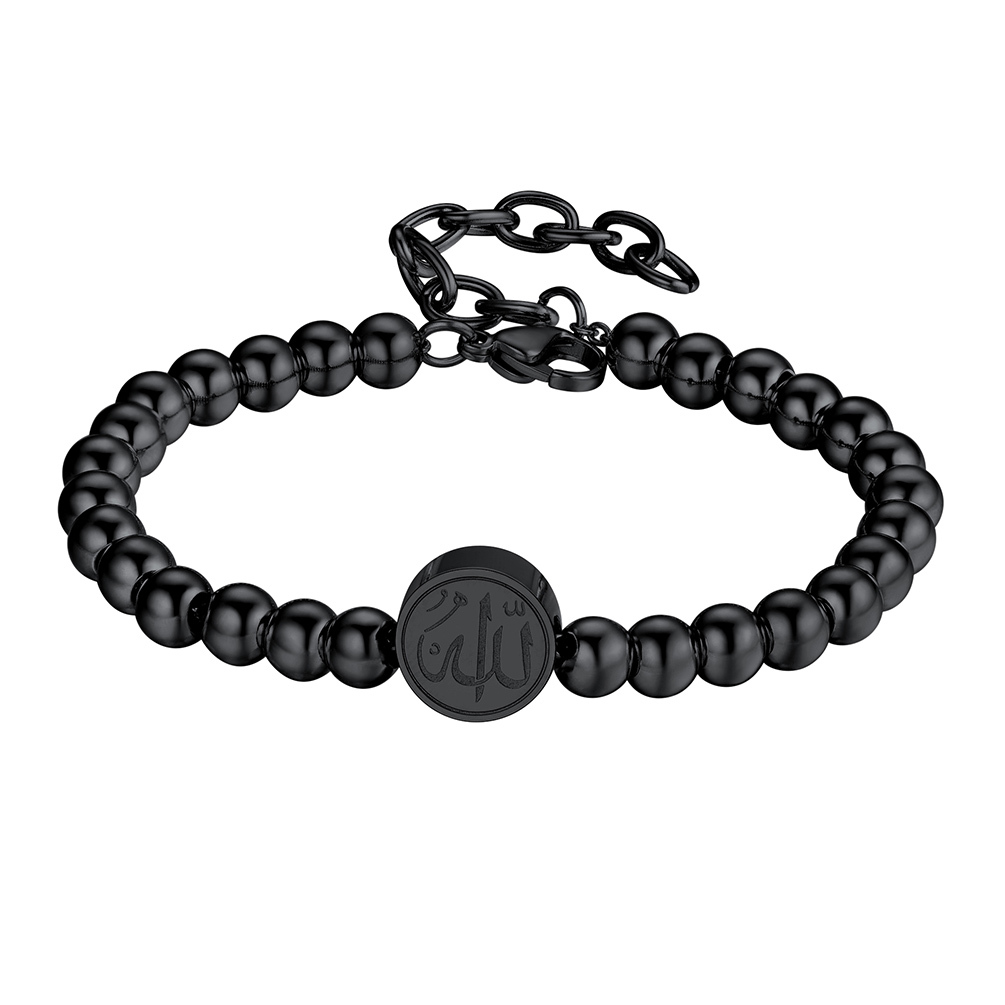 Black beads bracelet flat lay