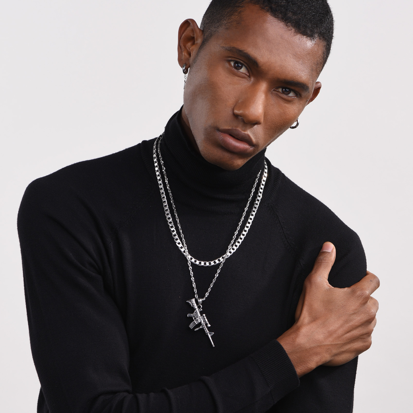 cuban chain necklace worn by male model
