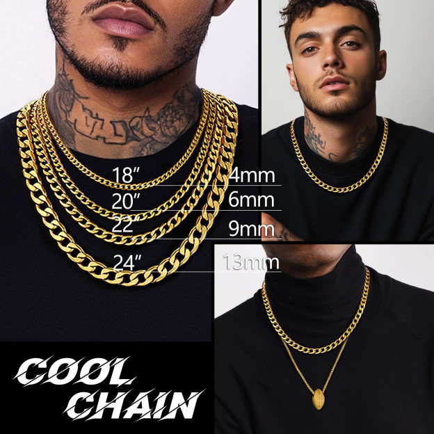 Cuban chain necklace length and width comparison