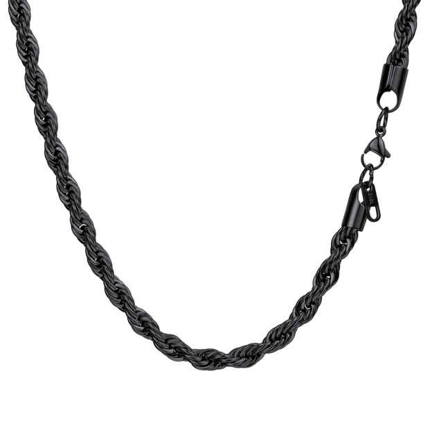 Close-up stainless steel rope chain necklace black
