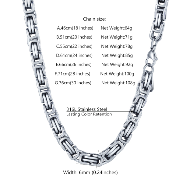 6mm Byzantine chain necklace size guide