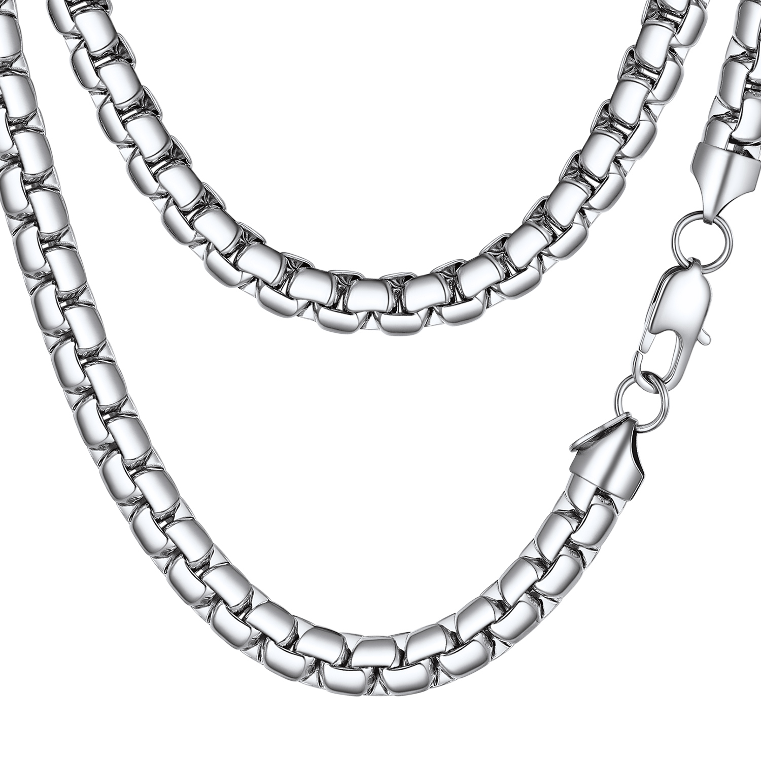 Stainless Steel 8MM Flat Square Chain Necklace