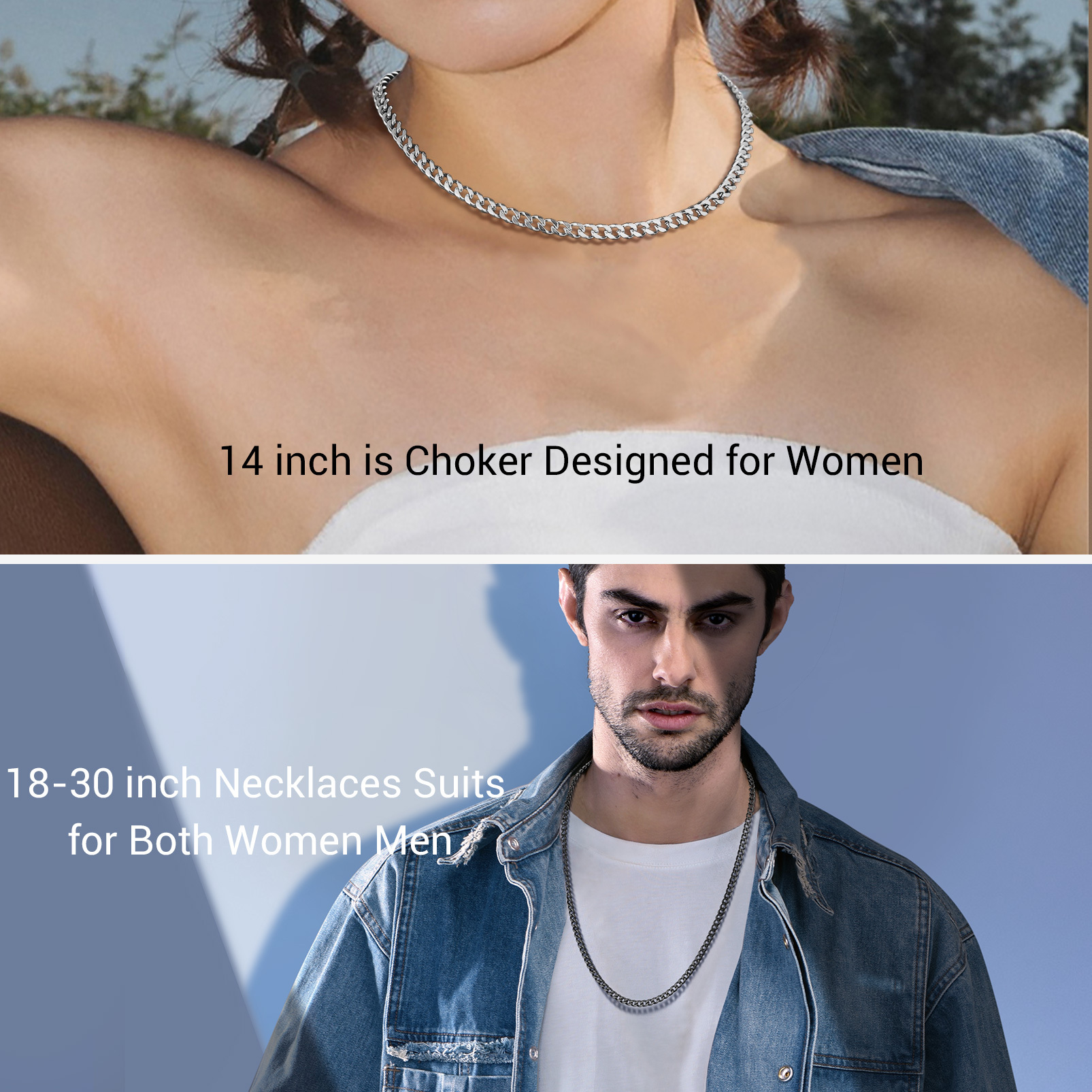 4mm Cuban Link Chain Necklaces Stainless Steel 14/18/20/22/24/26/28/30 inches