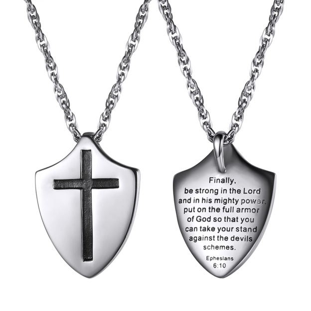 Stainless Steel Armor of God Necklace with Cross