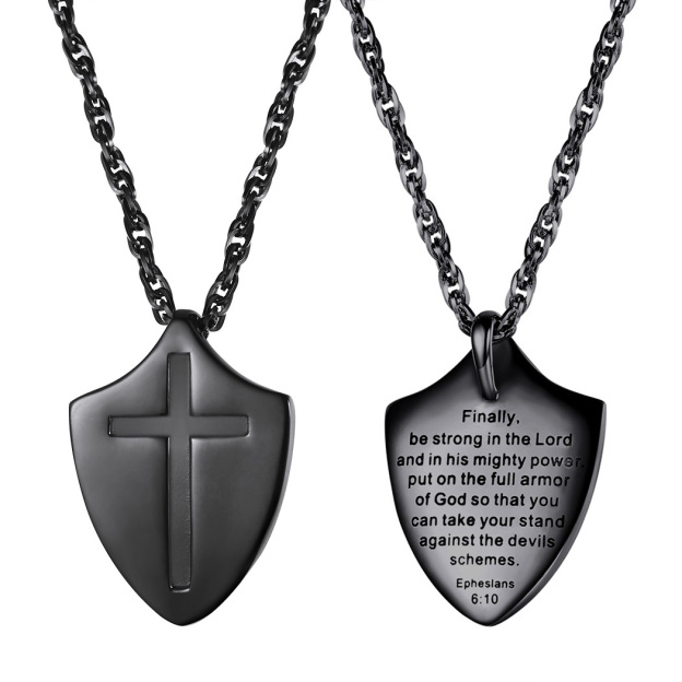 Black Stainless Steel Armor of God Necklace with Cross