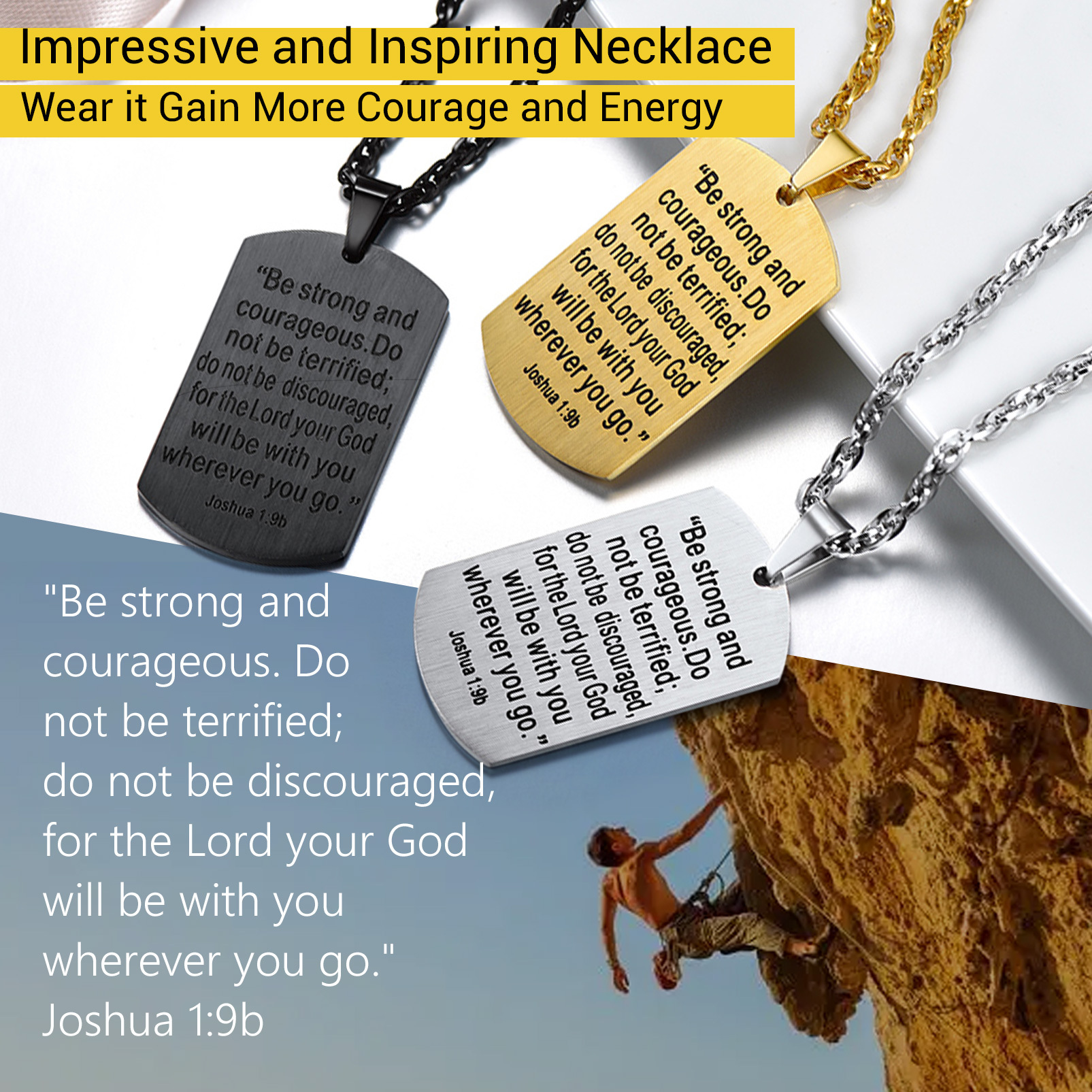 Inspirational Bible verse dog tag necklace for men