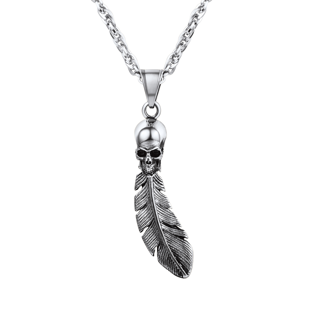 Skeleton Skull Feather Necklace