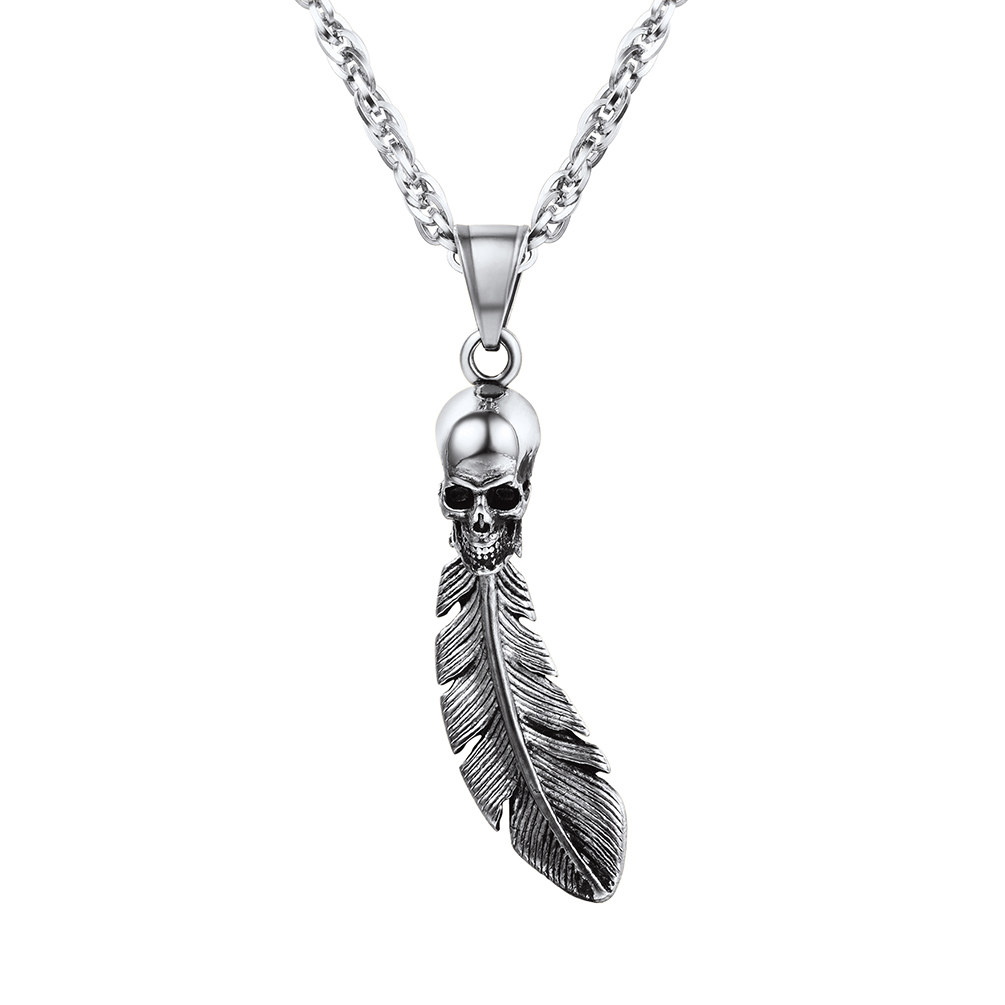 Skeleton Skull Feather Necklace