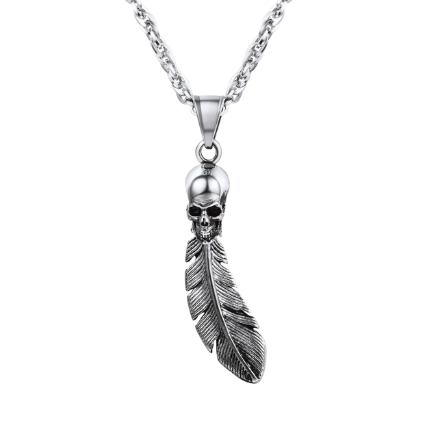 Skeleton Skull Feather Necklace