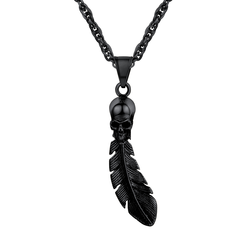Skeleton Skull Feather Necklace