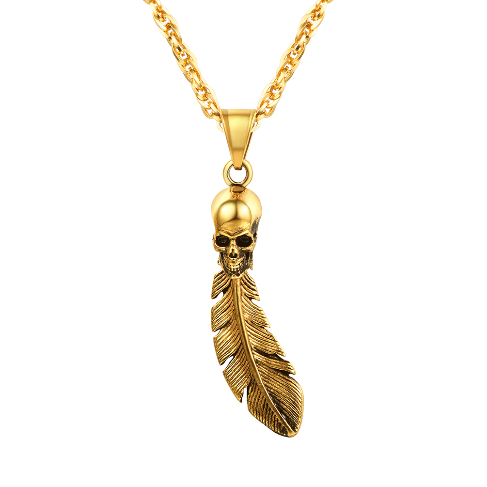 Skeleton Skull Feather Necklace