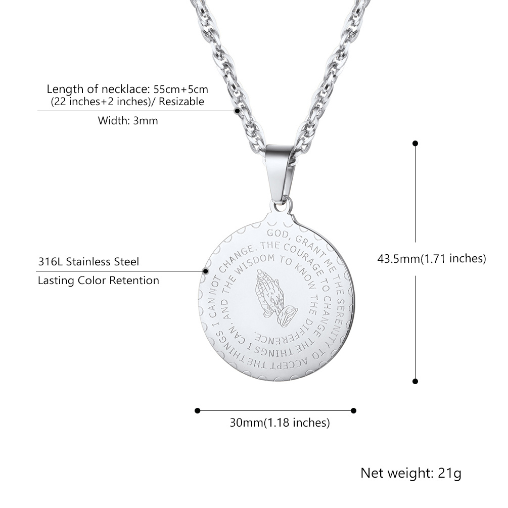 Praying Hands Necklace Pendant Size and Dimensions