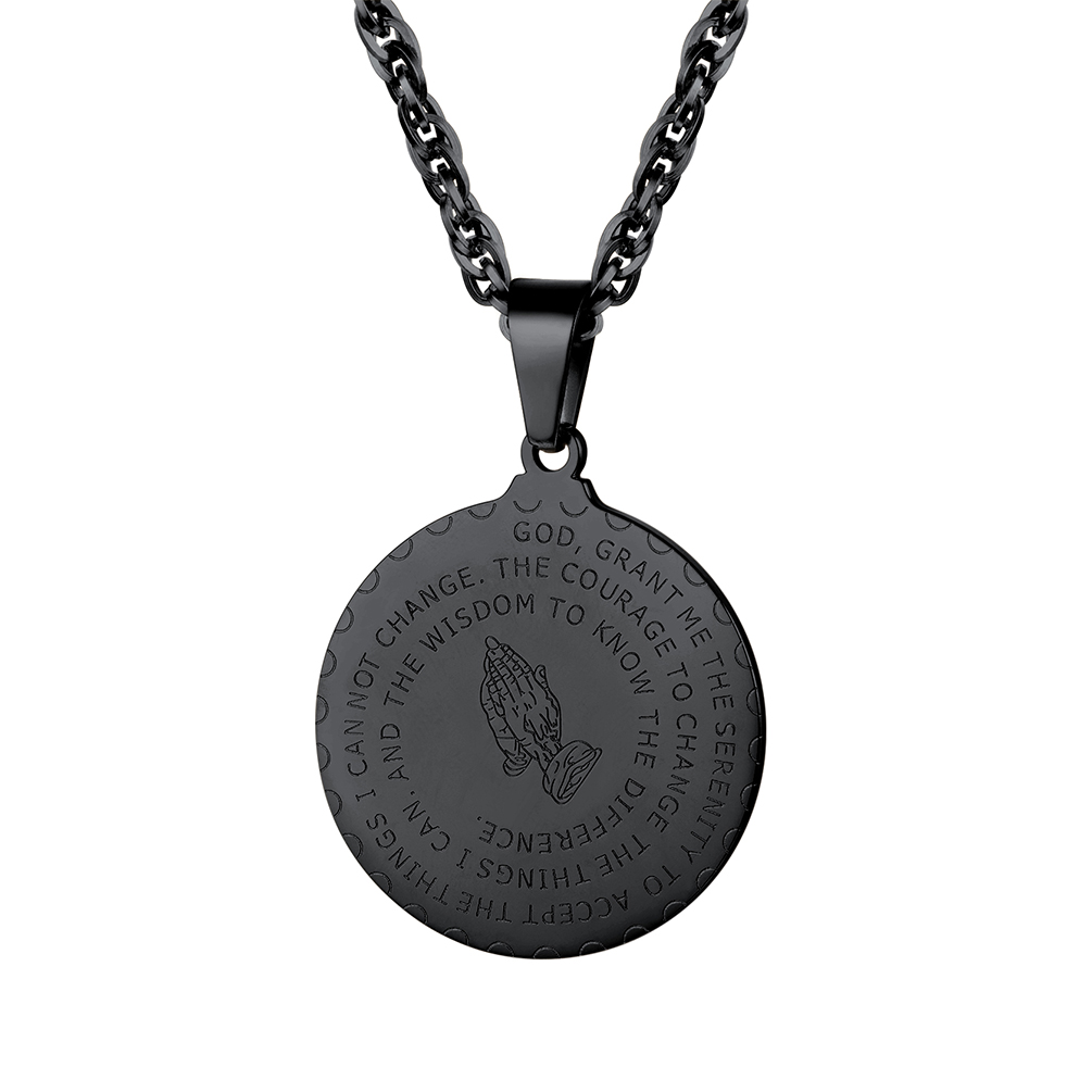 Black Praying Hands Necklace Pendant in Stainless Steel