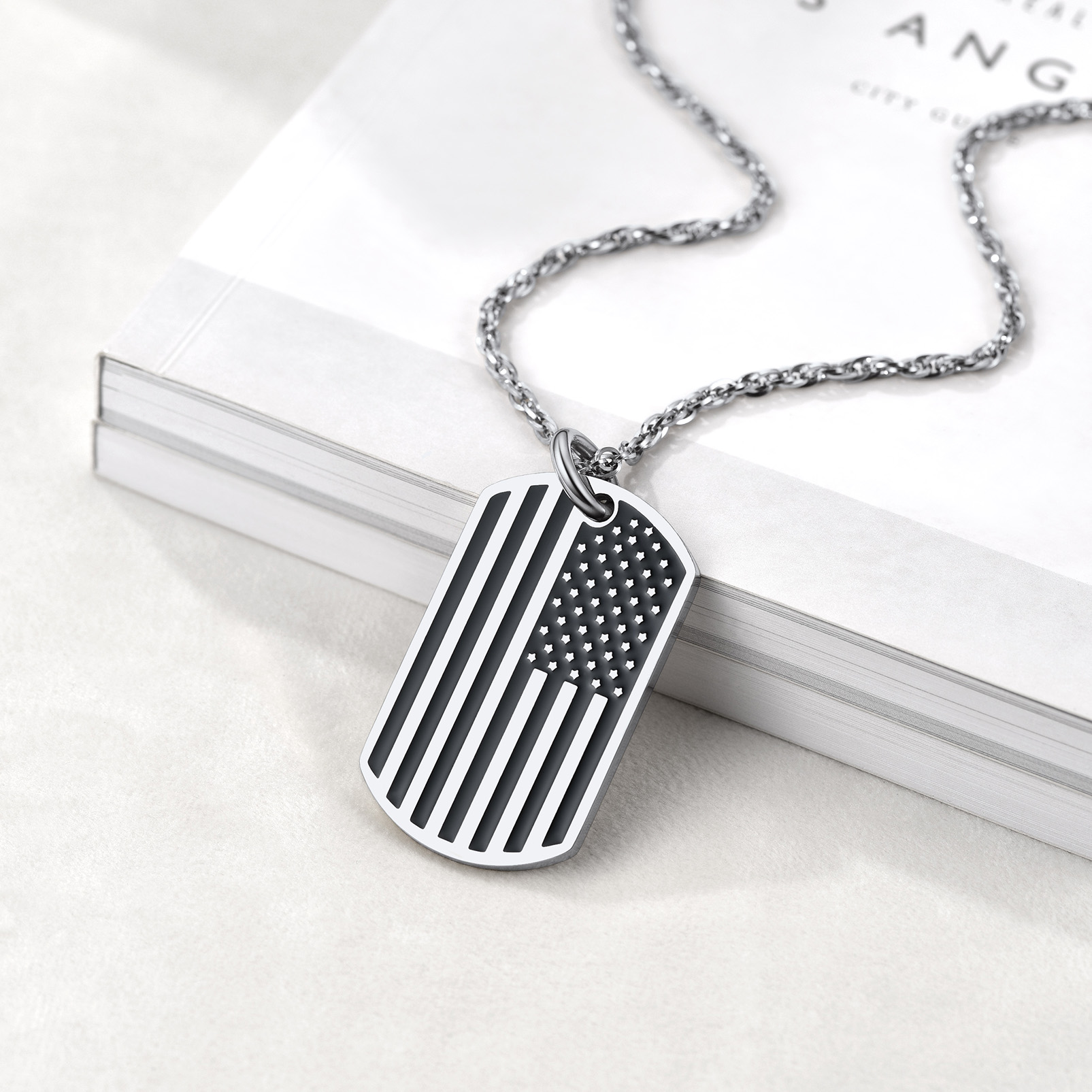 USA Flag Dog Tag Necklace