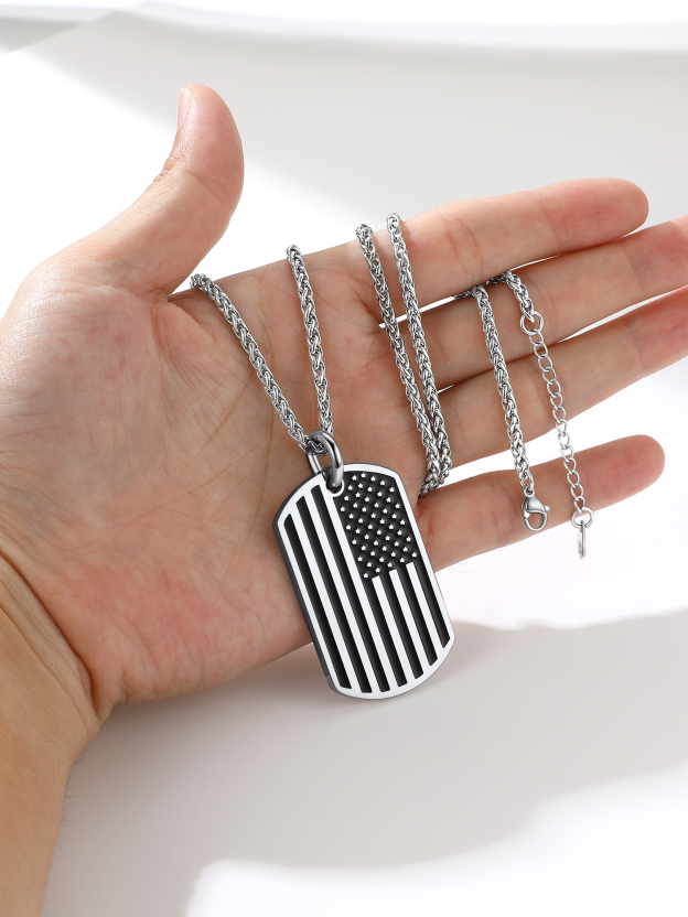 USA Flag Dog Tag Necklace