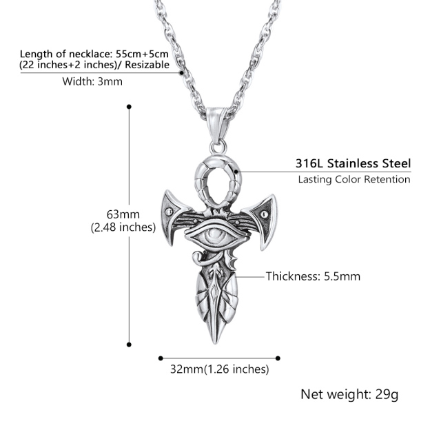 Ankh cross pendant necklace size details