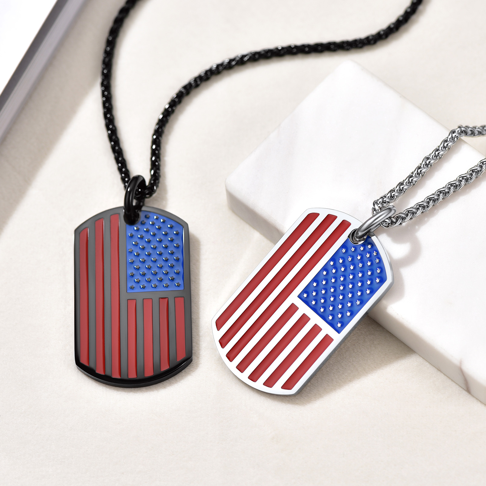USA Flag Dog Tag Necklace