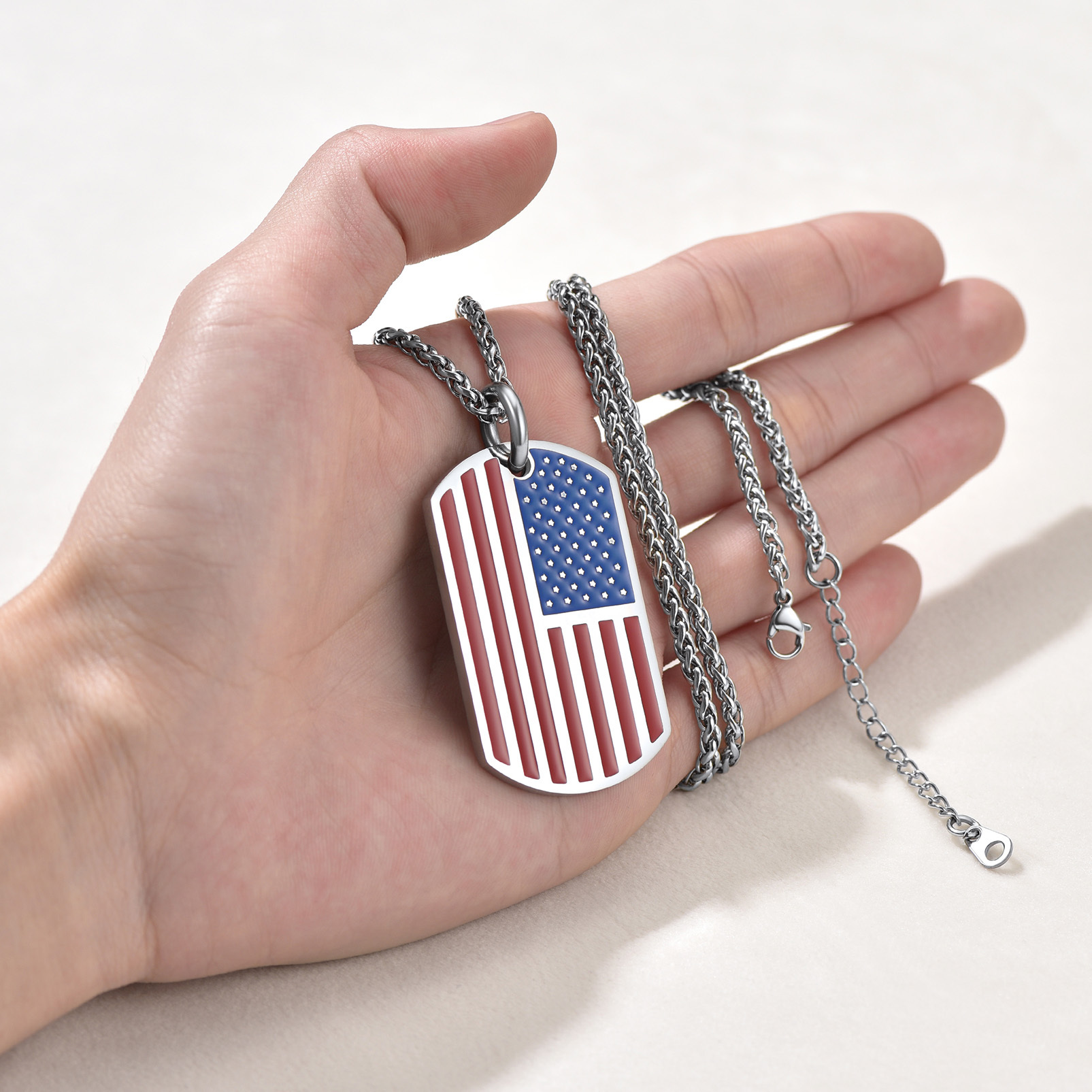 USA Flag Dog Tag Necklace