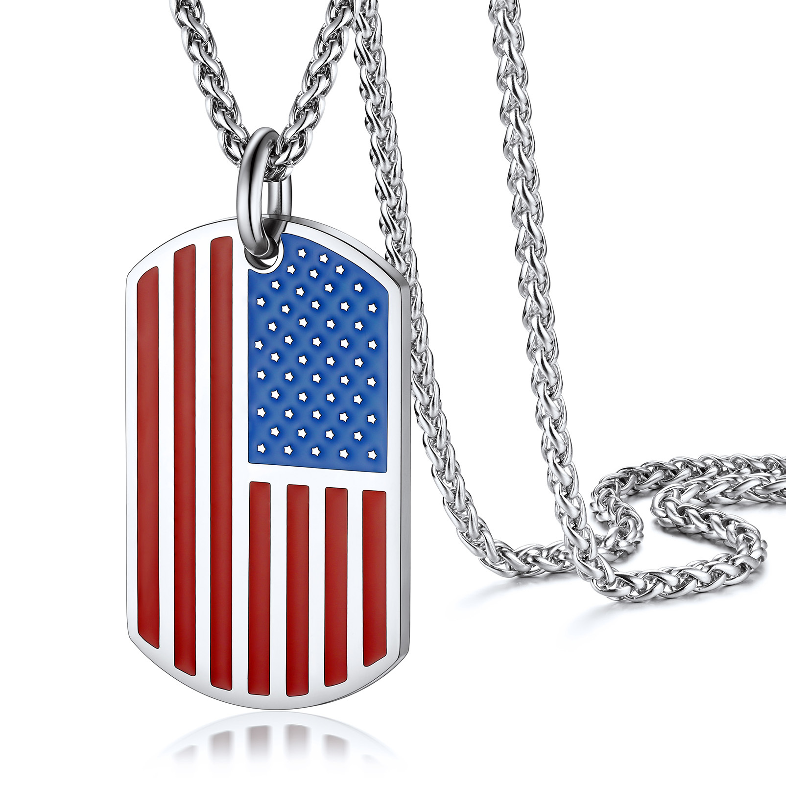 USA Flag Dog Tag Necklace