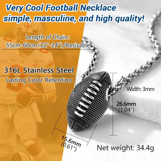 Football pendant necklace size and chain length chart
