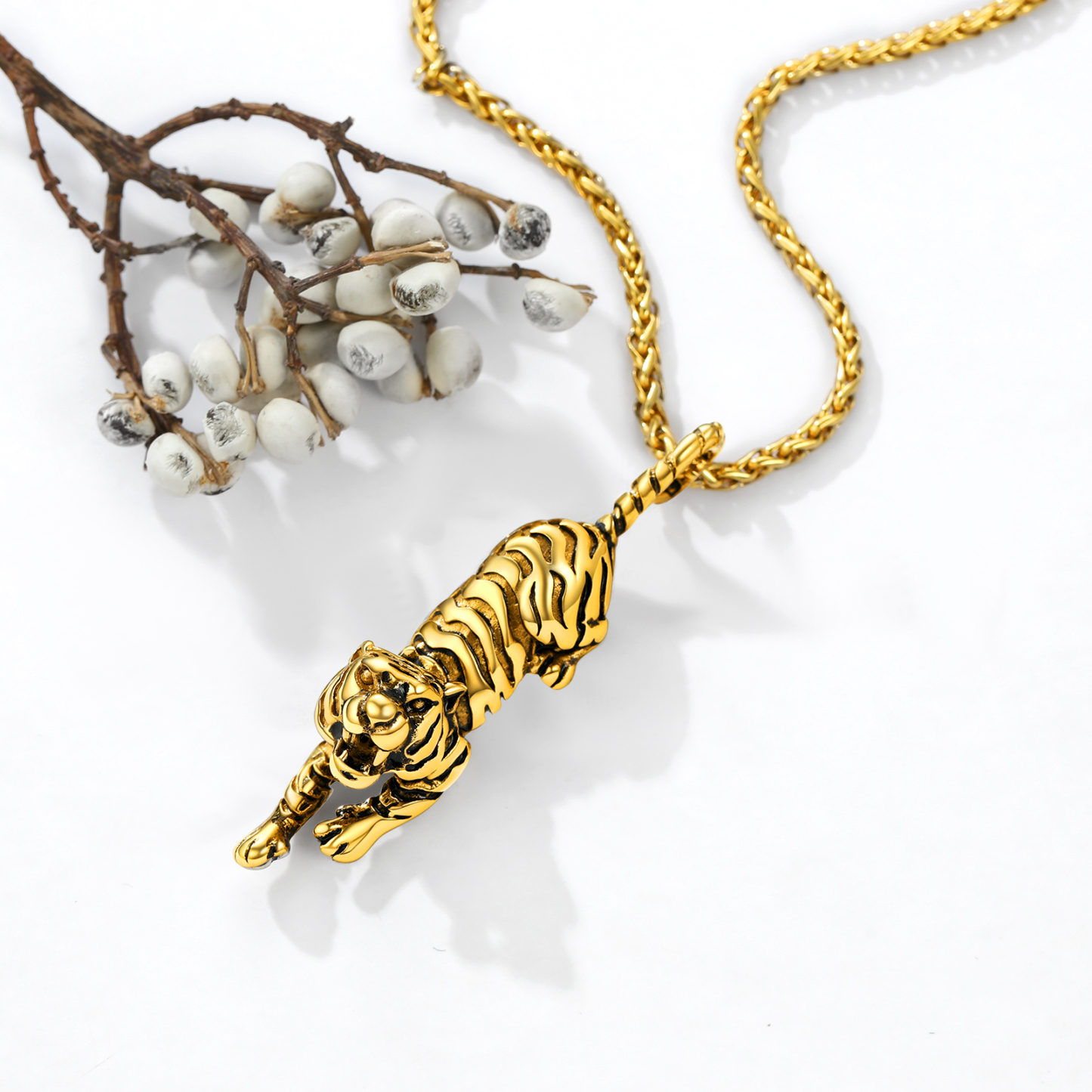 Gold Plated Tiger Pendant Necklace
