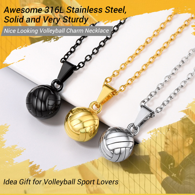 Volleyball pendant necklaces black gold silver color options