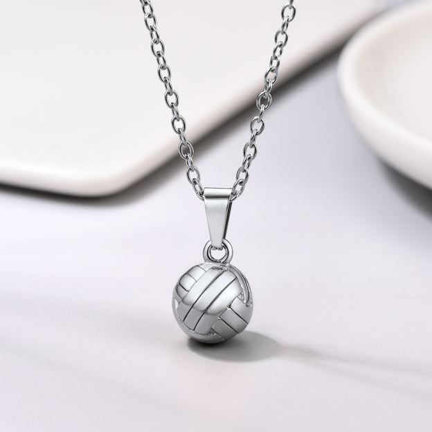 stainless steel volleyball pendant necklace close up