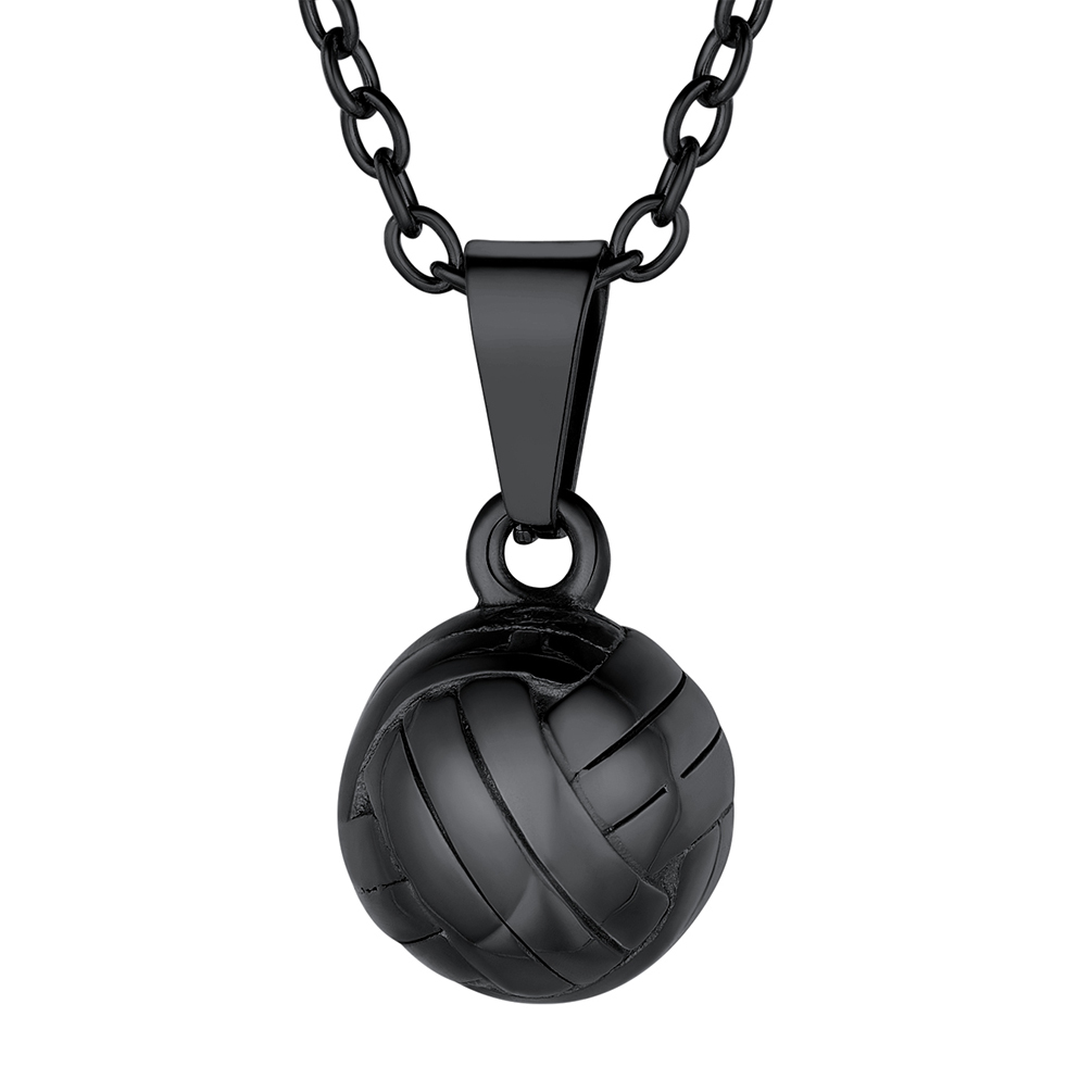 Black volleyball pendant necklace stainless steel charm